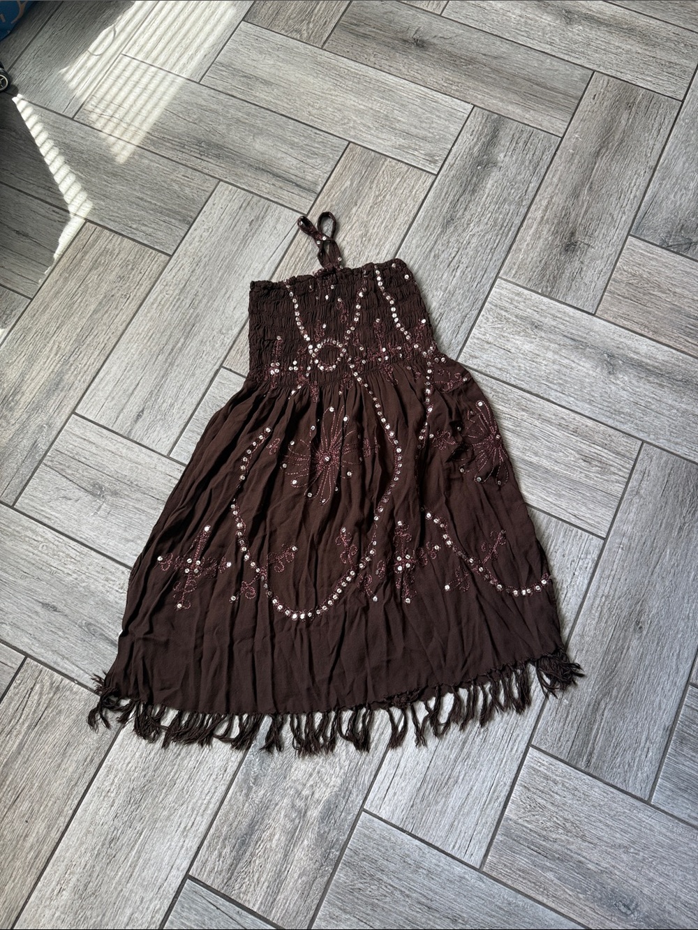 Girls Brown Embellished Summer Dress